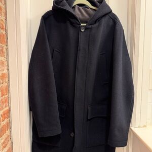 Mango Men's Dark Navy Hooded Pea Coat
